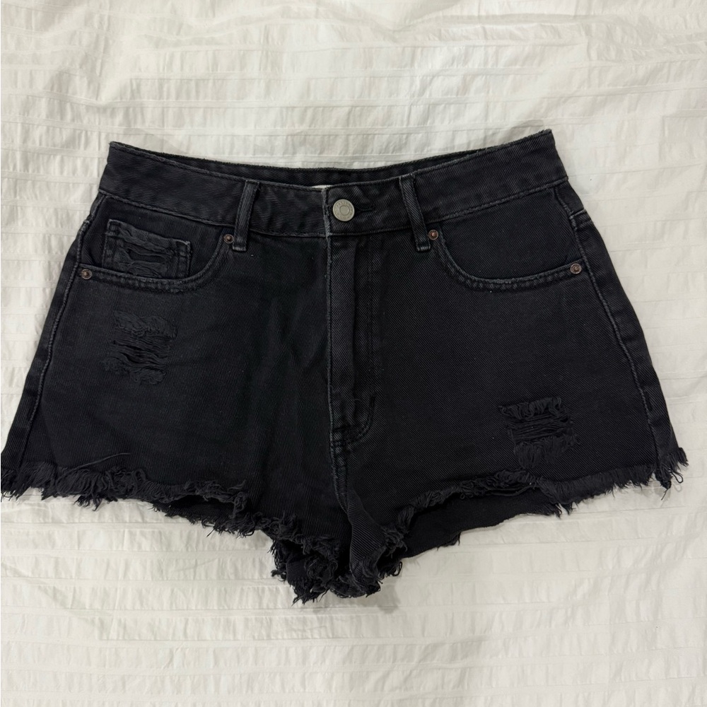 PacSun Black Jean Shorts Distressed Frayed Hem High Rise Festival Shorts